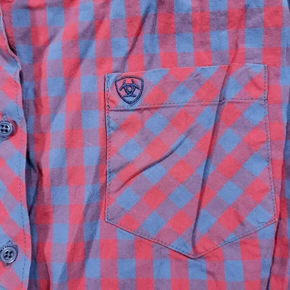Ariat Kirby Stretch Women XL Fitted Red (Pinkish) Blue Gingham Long Sleeve Shirt - Picture 5 of 12